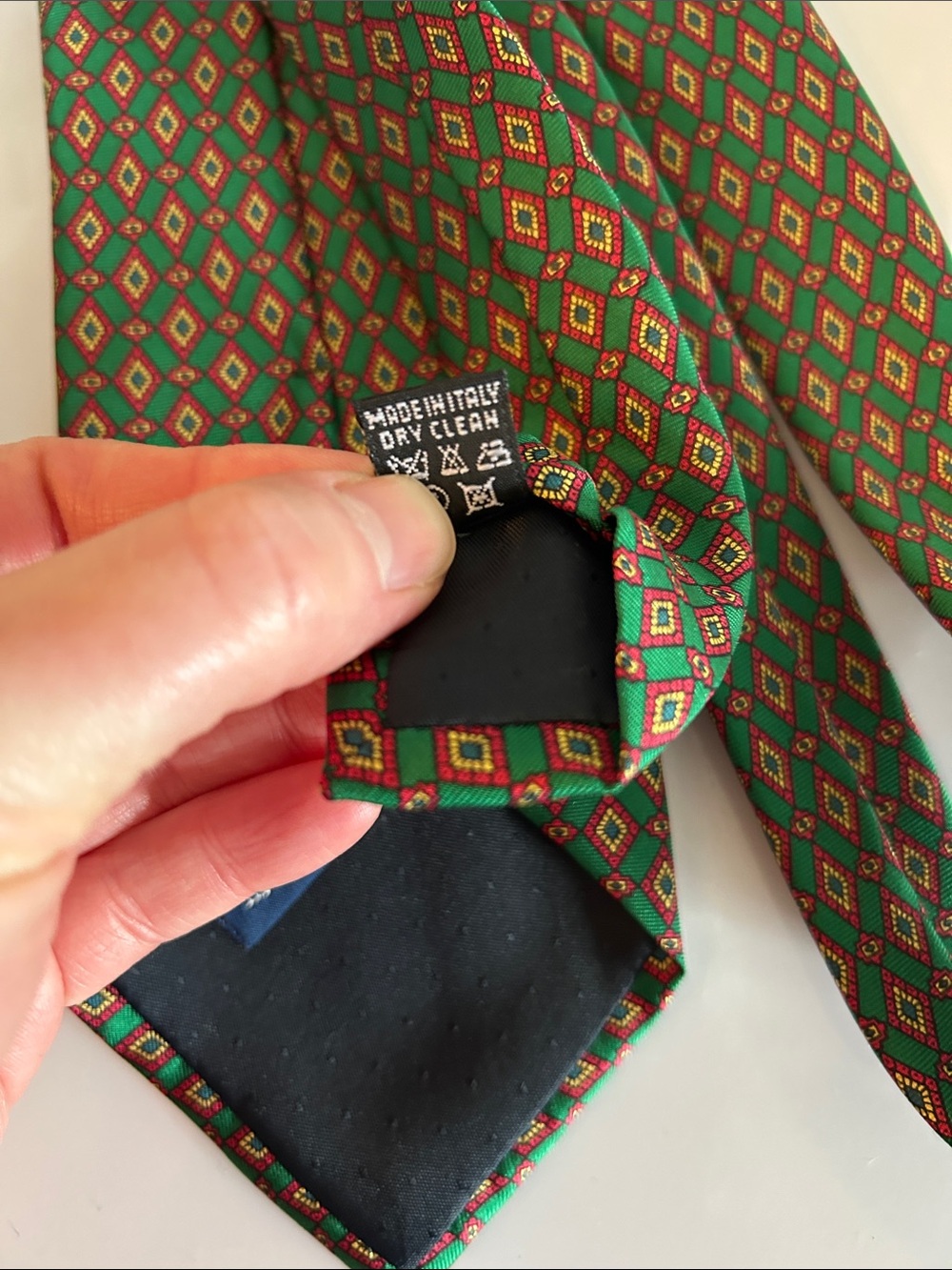 J. Press 100% Silk Made in Italy Green Tie with Geometric Design Extra Long - Picture 2 of 4